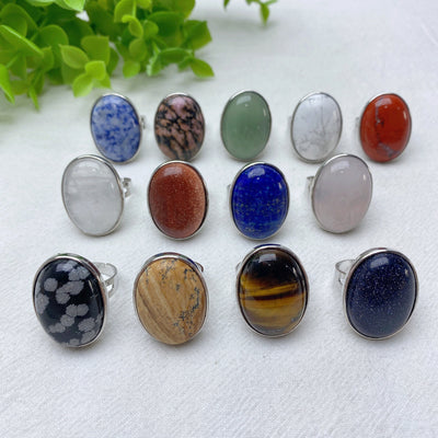 Bagues de guérison en cristal mixte avec cabochons ovales