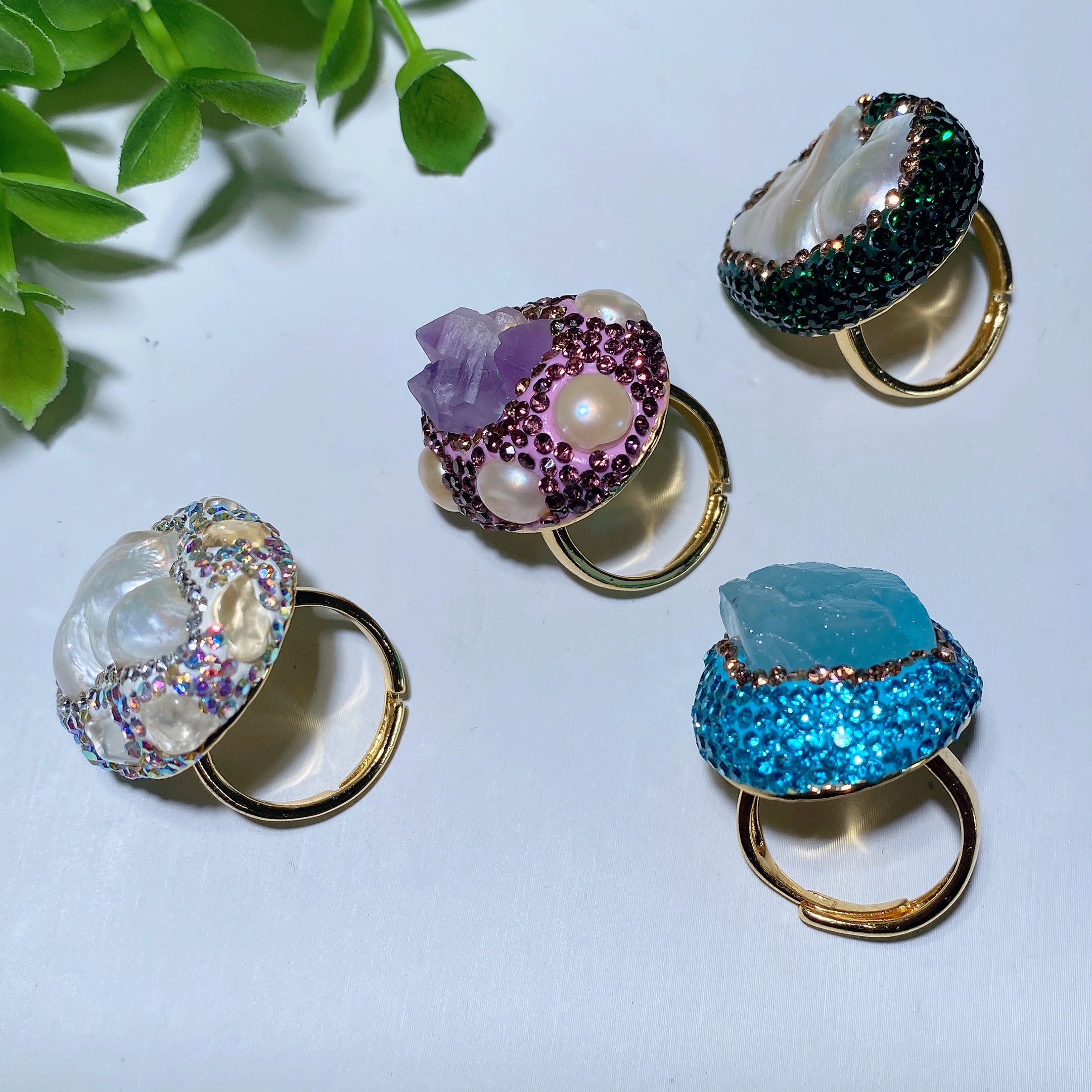 Mixed Crystal Healing Rings | Raw Stones 1.1 Inch - Spiritual