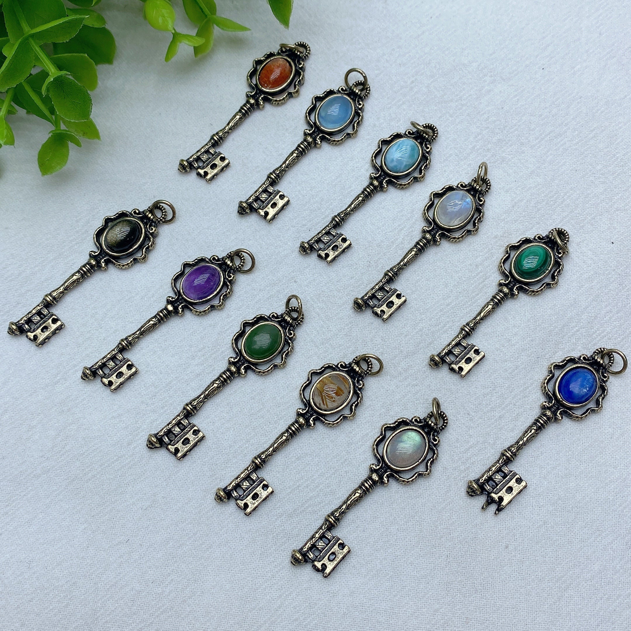 Mixed Crystal Key Pendant Spiritual Necklace 1.6in Healing