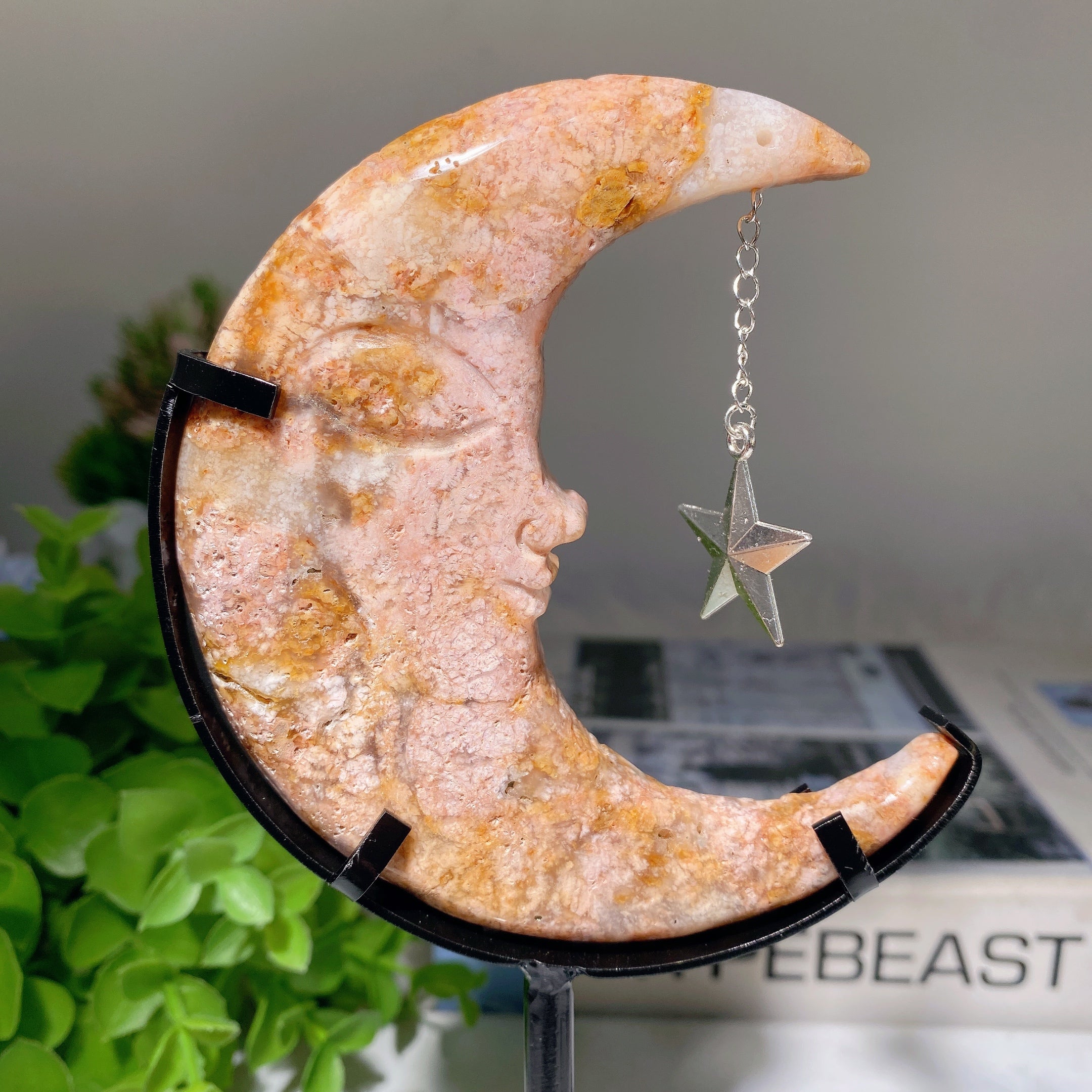 Mixed Crystal Moon Face Figurines 3.3in Healing Carvings
