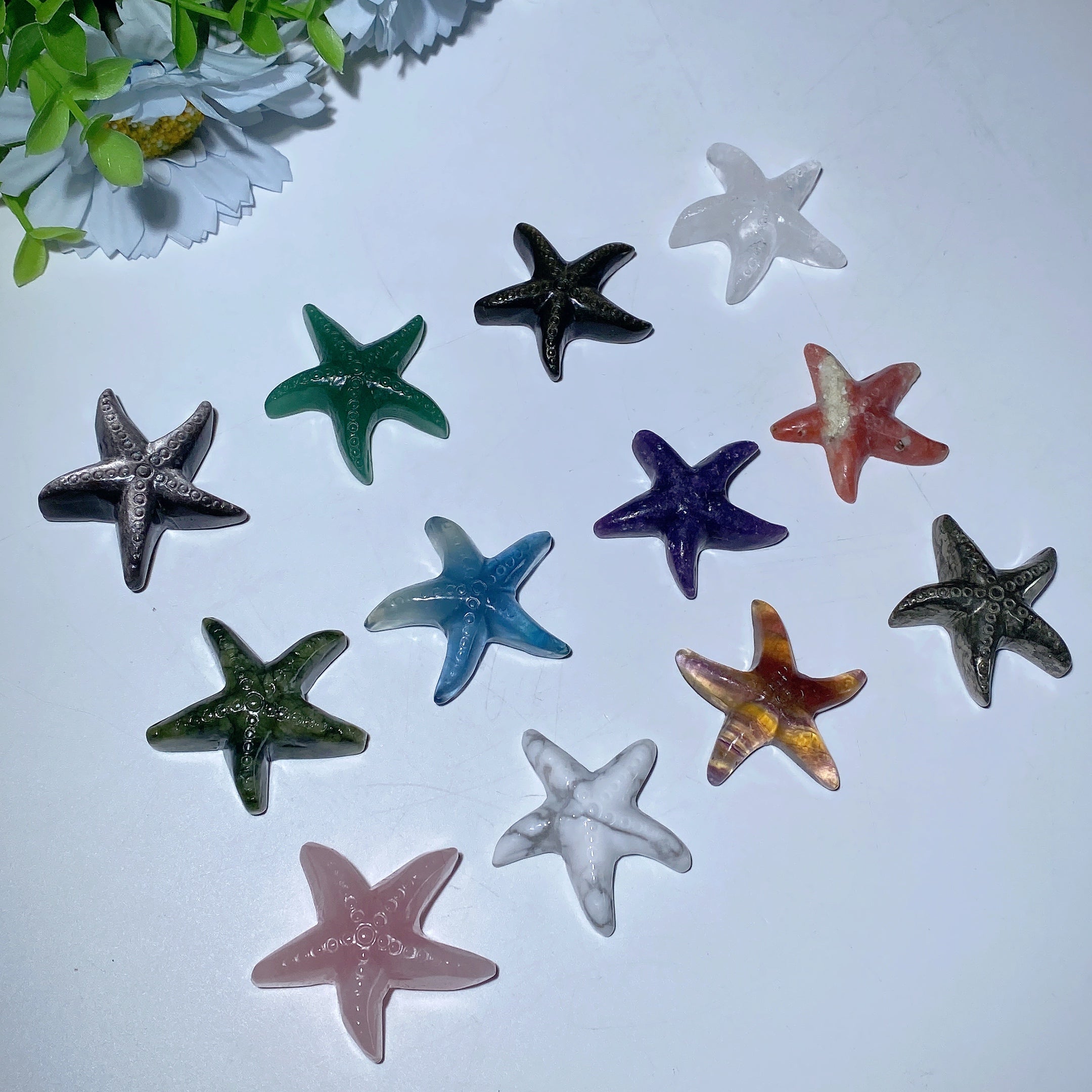 Étoiles de mer en cristal mixte sculptées de 1,4 à 1,7 pouces, animaux en cristal de guérison