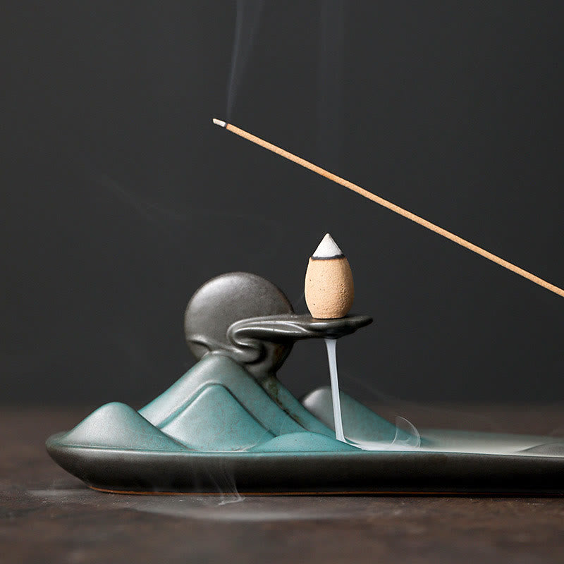 Brûleur d'encens en céramique Moon Rabbit pour la méditation et l'harmonie