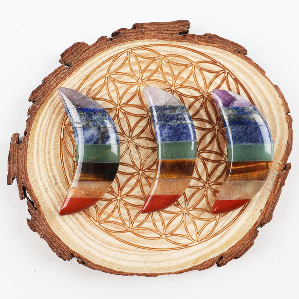 Moon Shape 7 Chakra Palm Stone 0.95x1.97 in Healing Crystal