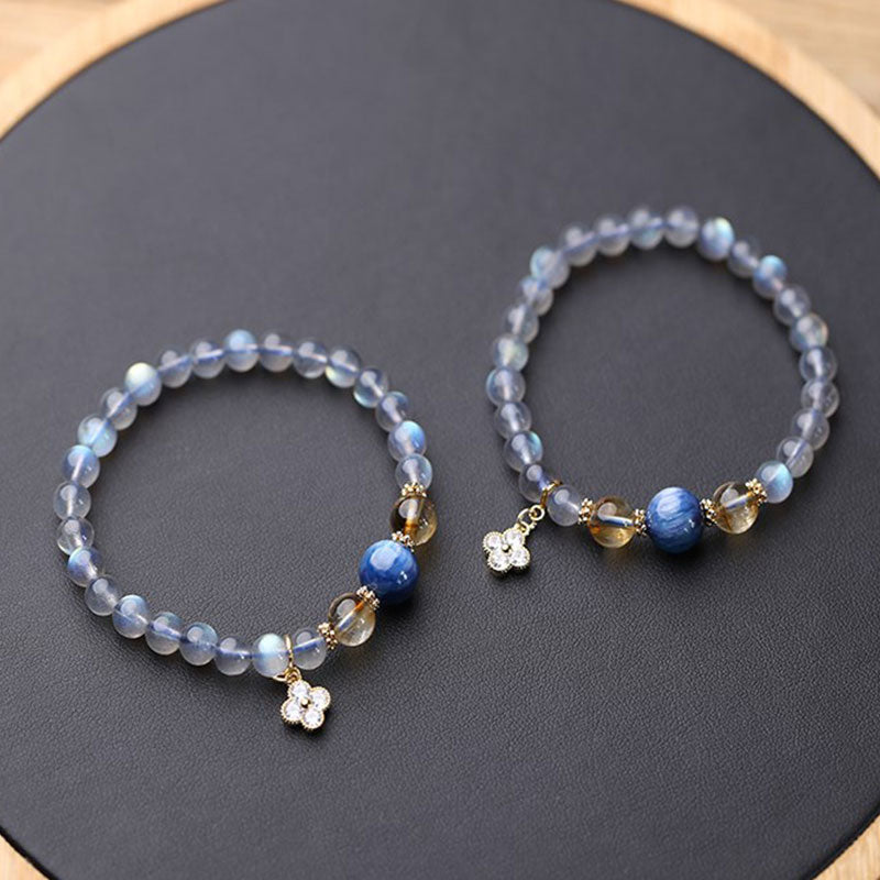 Bracelet de guérison à breloques en pierre de lune et fleurs, perles de 6 à 7 mm