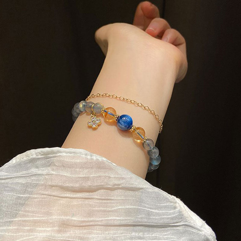 Bracelet de guérison à breloques en pierre de lune et fleurs, perles de 6 à 7 mm
