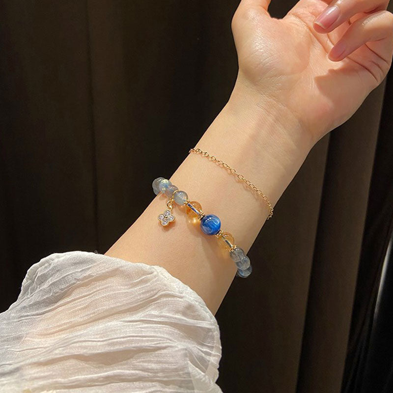 Bracelet de guérison à breloques en pierre de lune et fleurs, perles de 6 à 7 mm
