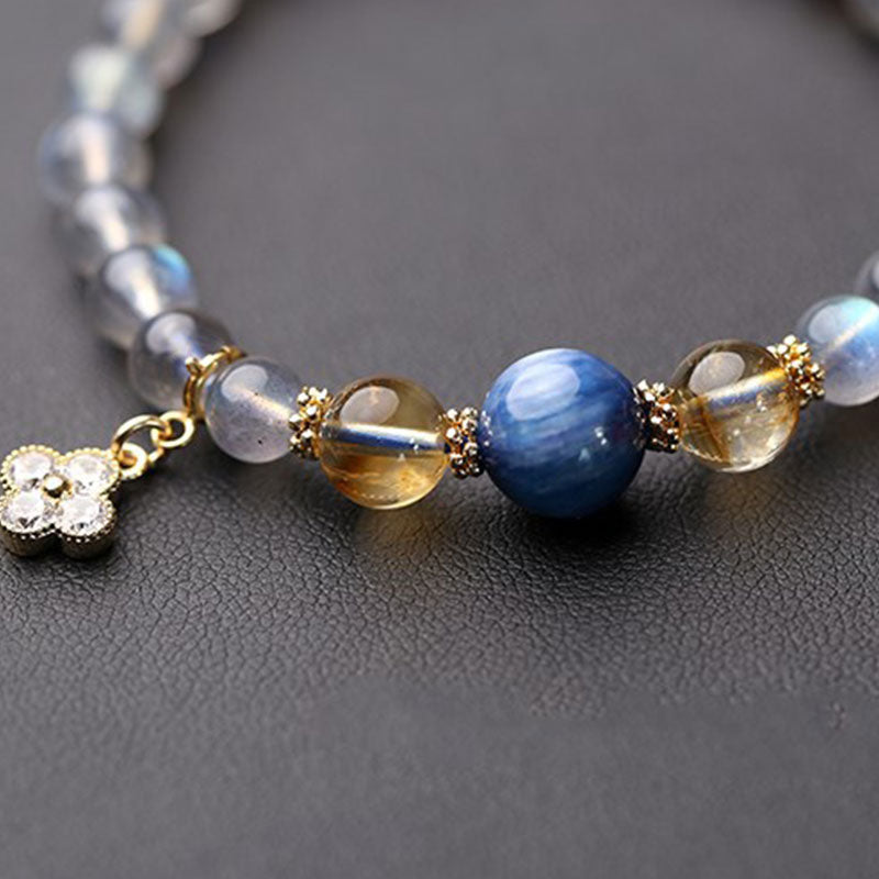 Bracelet de guérison à breloques en pierre de lune et fleurs, perles de 6 à 7 mm