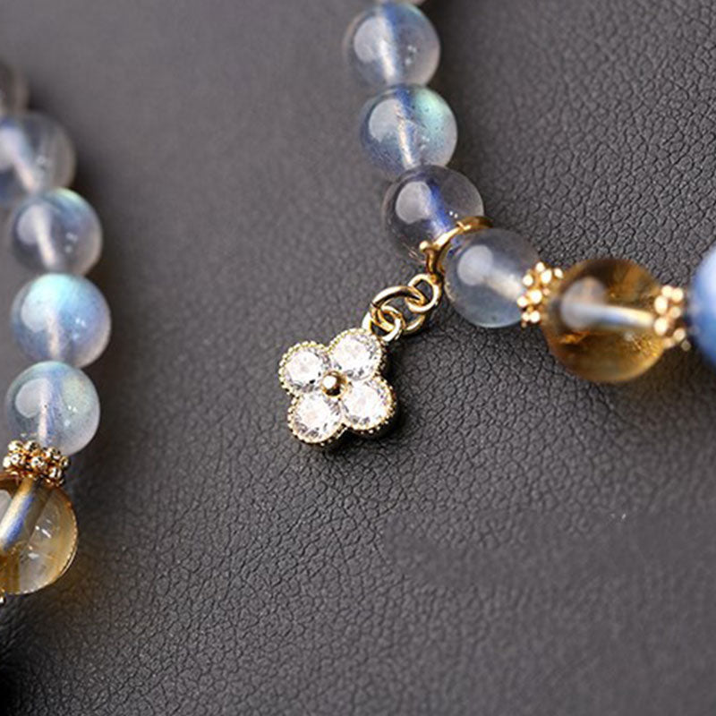 Bracelet de guérison à breloques en pierre de lune et fleurs, perles de 6 à 7 mm