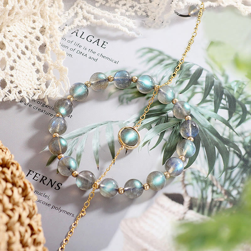 Bracelet d'amour en pierre de lune plaqué or 14 carats, bijou de guérison