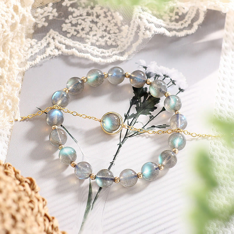 Bracelet d'amour en pierre de lune plaqué or 14 carats, bijou de guérison