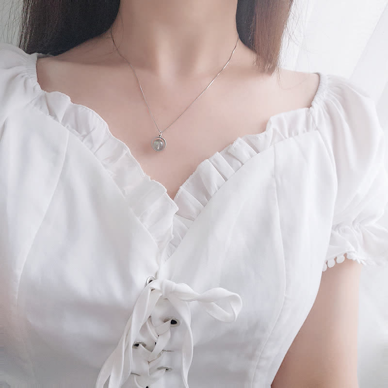 Collier pendentif pierre de lune en argent sterling 925 Love Planet rotatif
