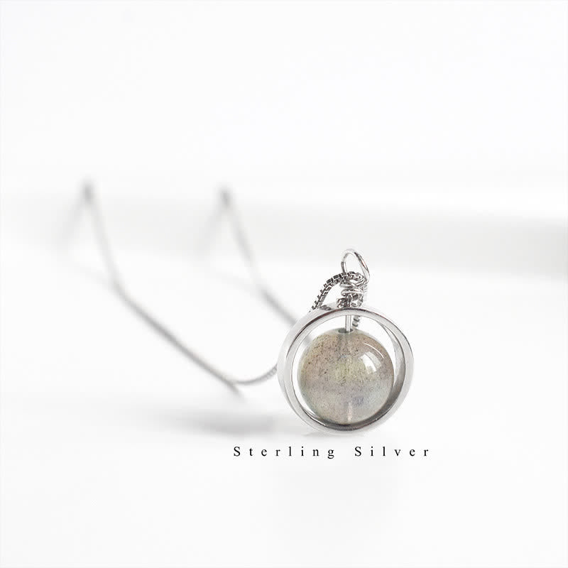Collier pendentif pierre de lune en argent sterling 925 Love Planet rotatif