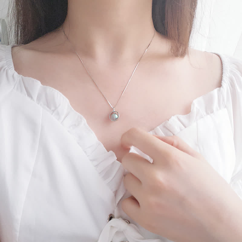 Collier pendentif pierre de lune en argent sterling 925 Love Planet rotatif