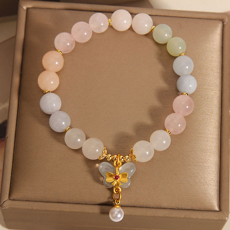 Bracelet spirituel à breloque papillon en morganite