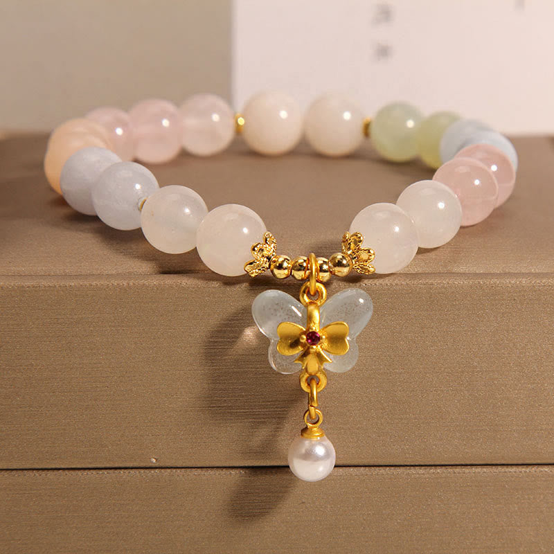 Bracelet spirituel à breloque papillon en morganite