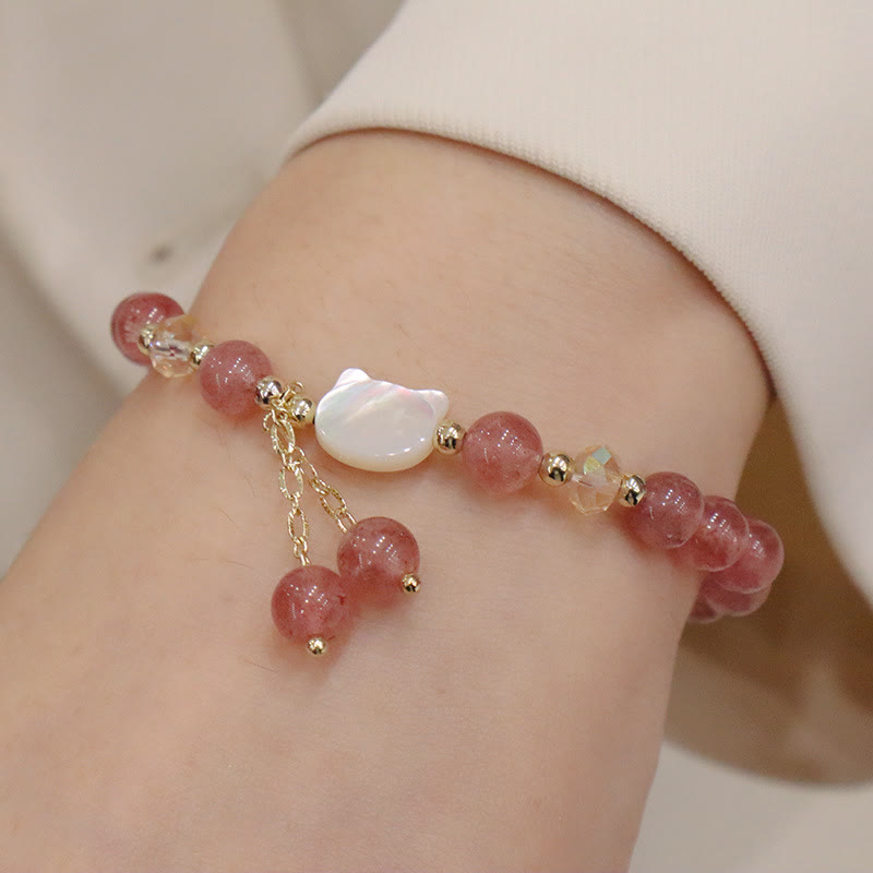 Bracelet Amour Morganite et Quartz Fraise 12-14 cm