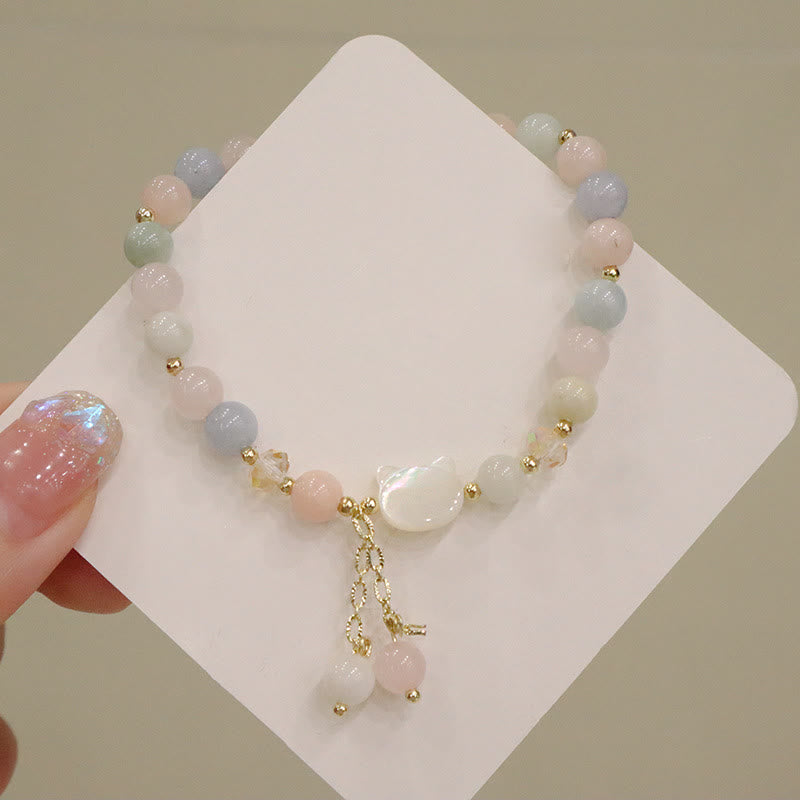 Bracelet Amour Morganite et Quartz Fraise 12-14 cm