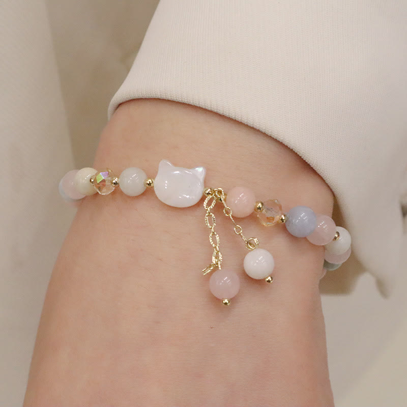 Bracelet Amour Morganite et Quartz Fraise 12-14 cm