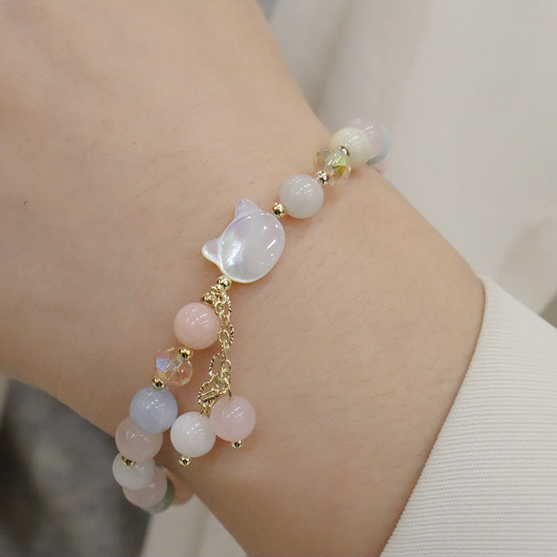 Bracelet Amour Morganite et Quartz Fraise 12-14 cm