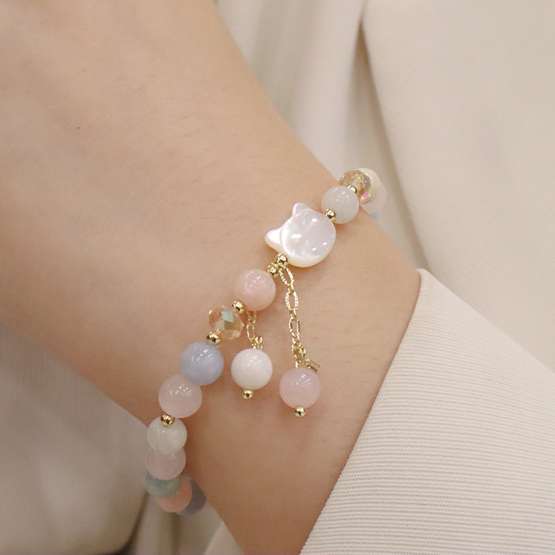 Bracelet Amour Morganite et Quartz Fraise 12-14 cm