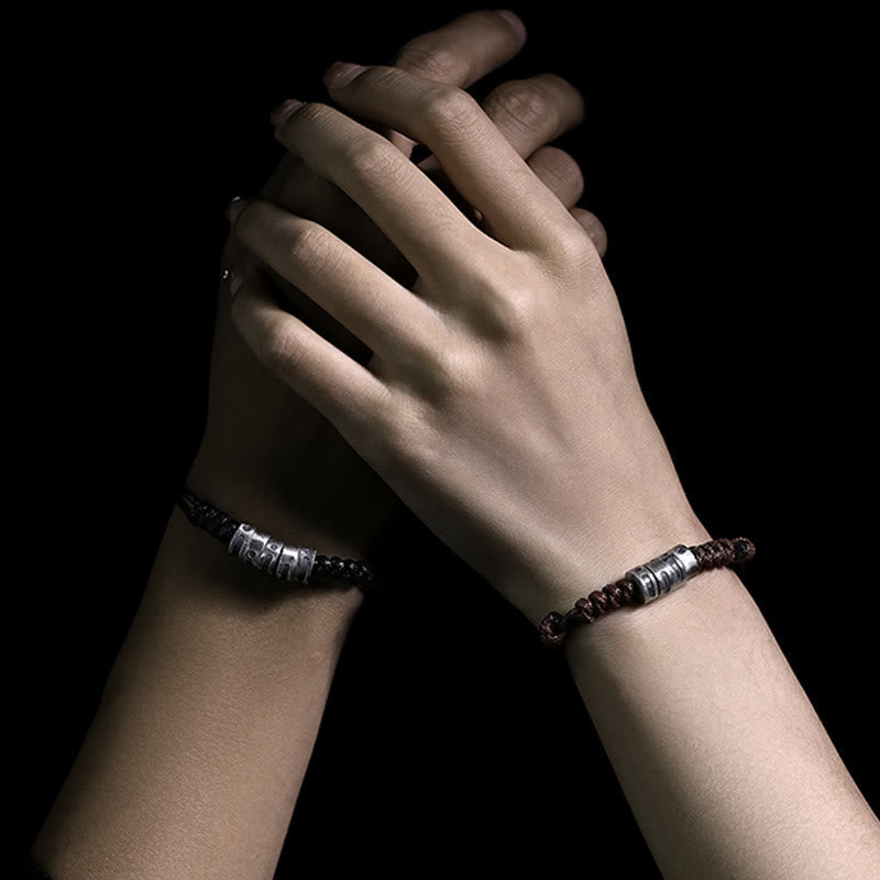 Bracelet en corde cirée en argent sterling avec code Morse