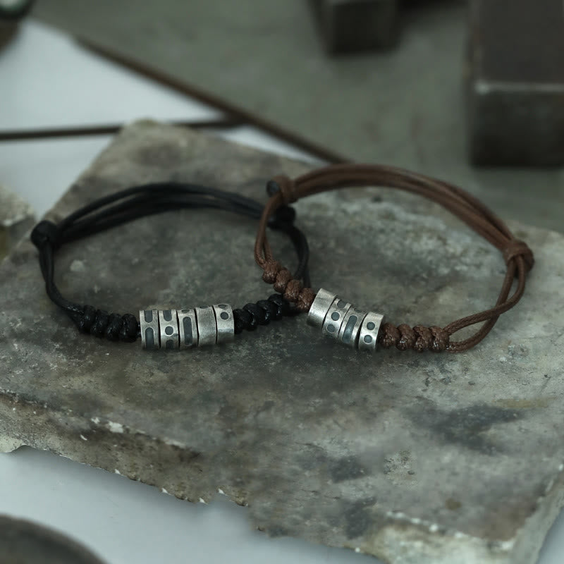 Bracelet en corde cirée en argent sterling avec code Morse