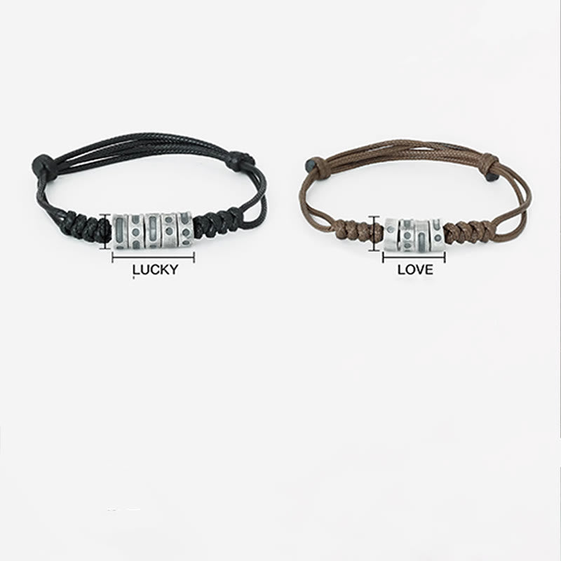 Bracelet en corde cirée en argent sterling avec code Morse