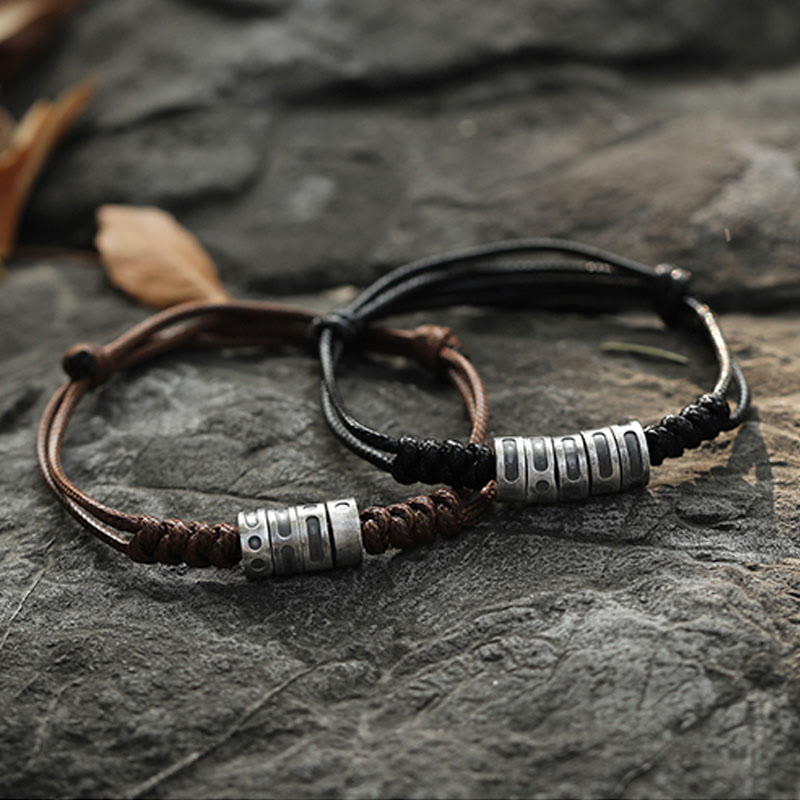 Bracelet en corde cirée en argent sterling avec code Morse