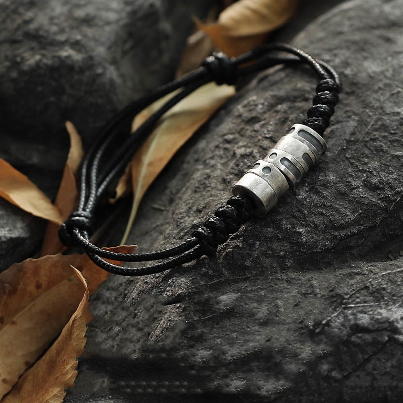 Bracelet en corde cirée en argent sterling avec code Morse