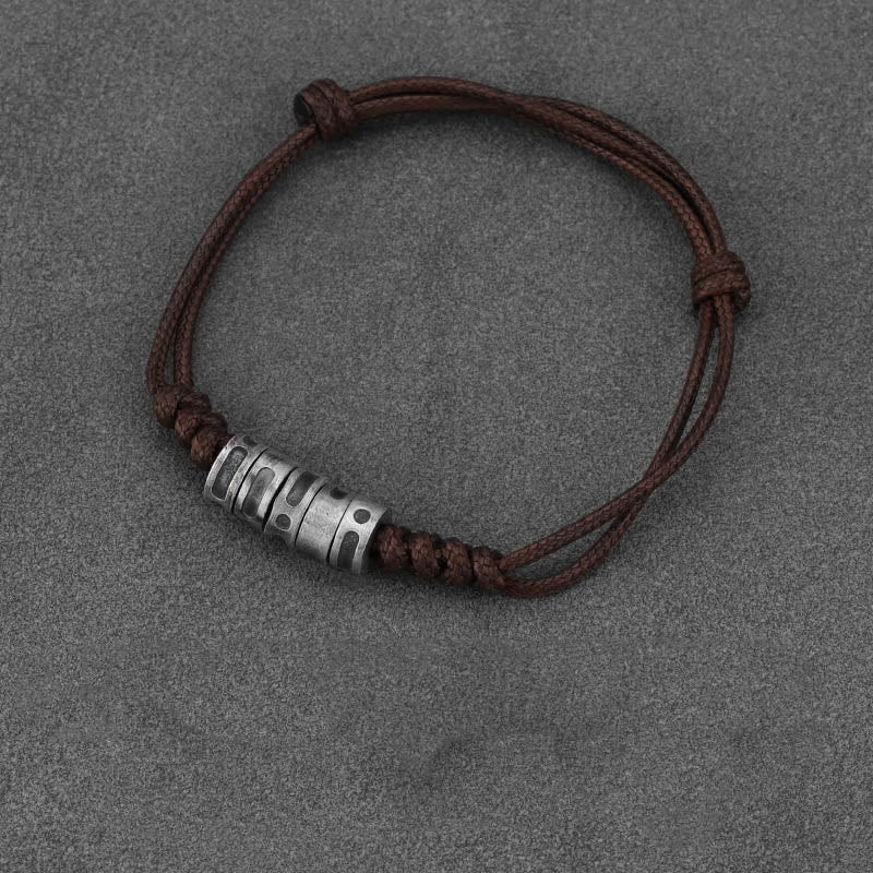 Bracelet en corde cirée en argent sterling avec code Morse