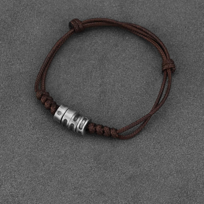 Bracelet en corde cirée en argent sterling avec code Morse