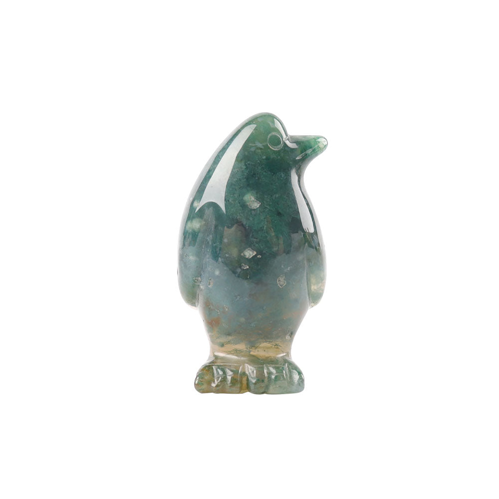 Moss Agate 2 inch Penguin Crystal Animal Carving