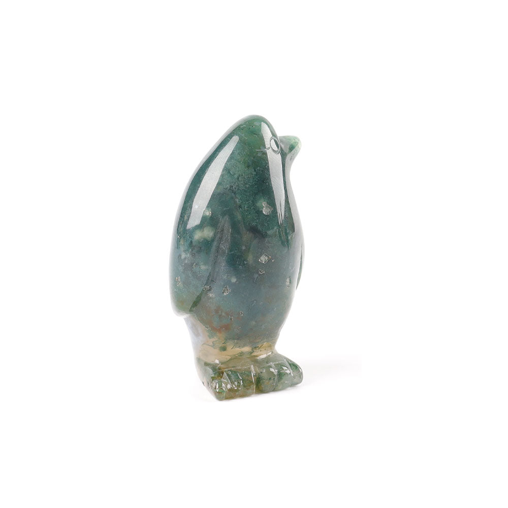 Moss Agate 2 inch Penguin Crystal Animal Carving