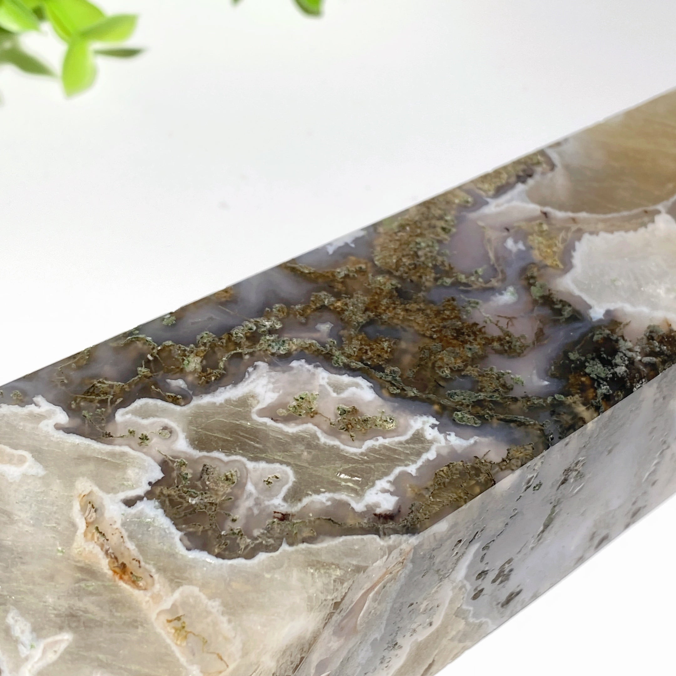Moss Agate & Calcite Tower Crystal 12-25cm Healing Stone