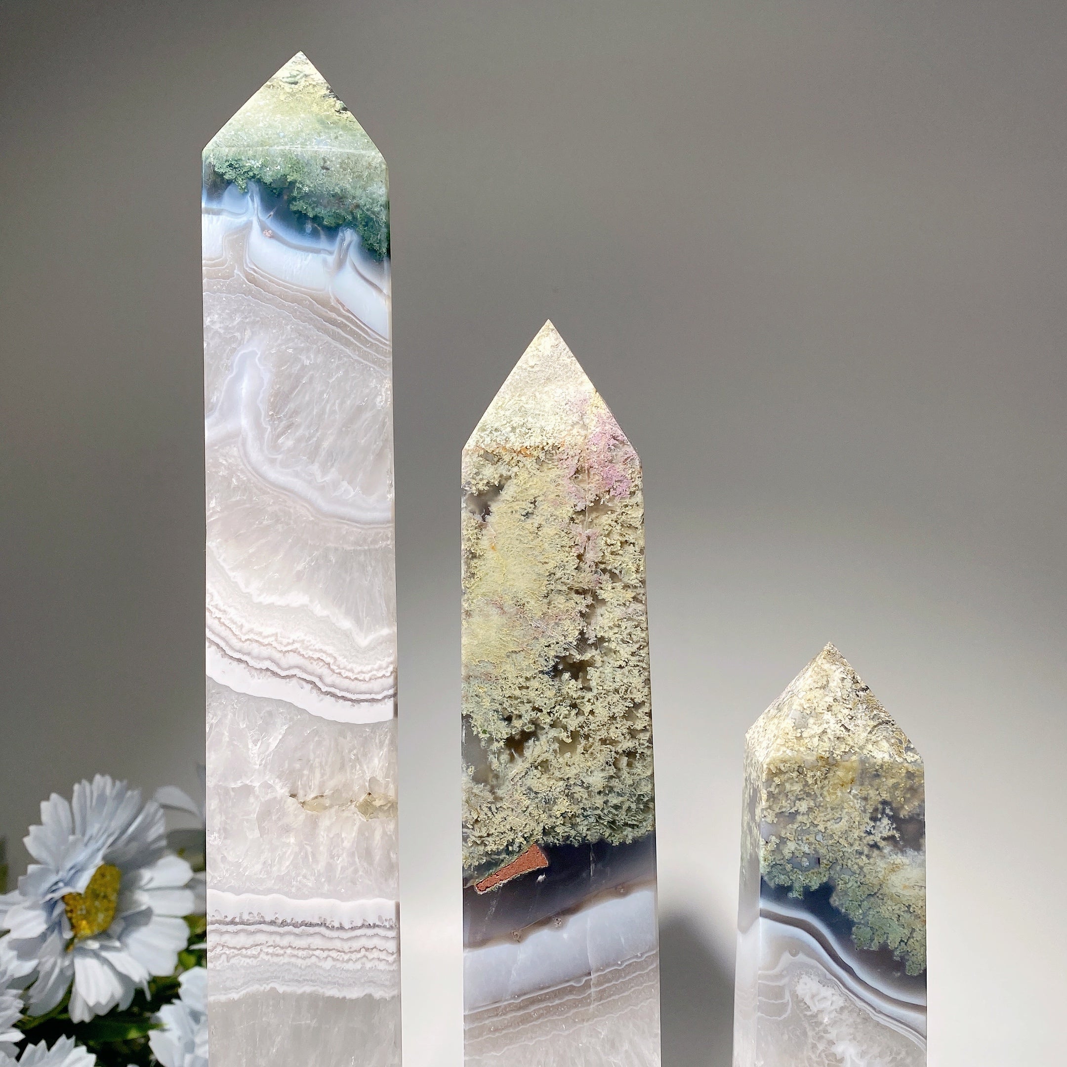 Moss Agate Crystal Tower 18-35cm for Healing & Energy