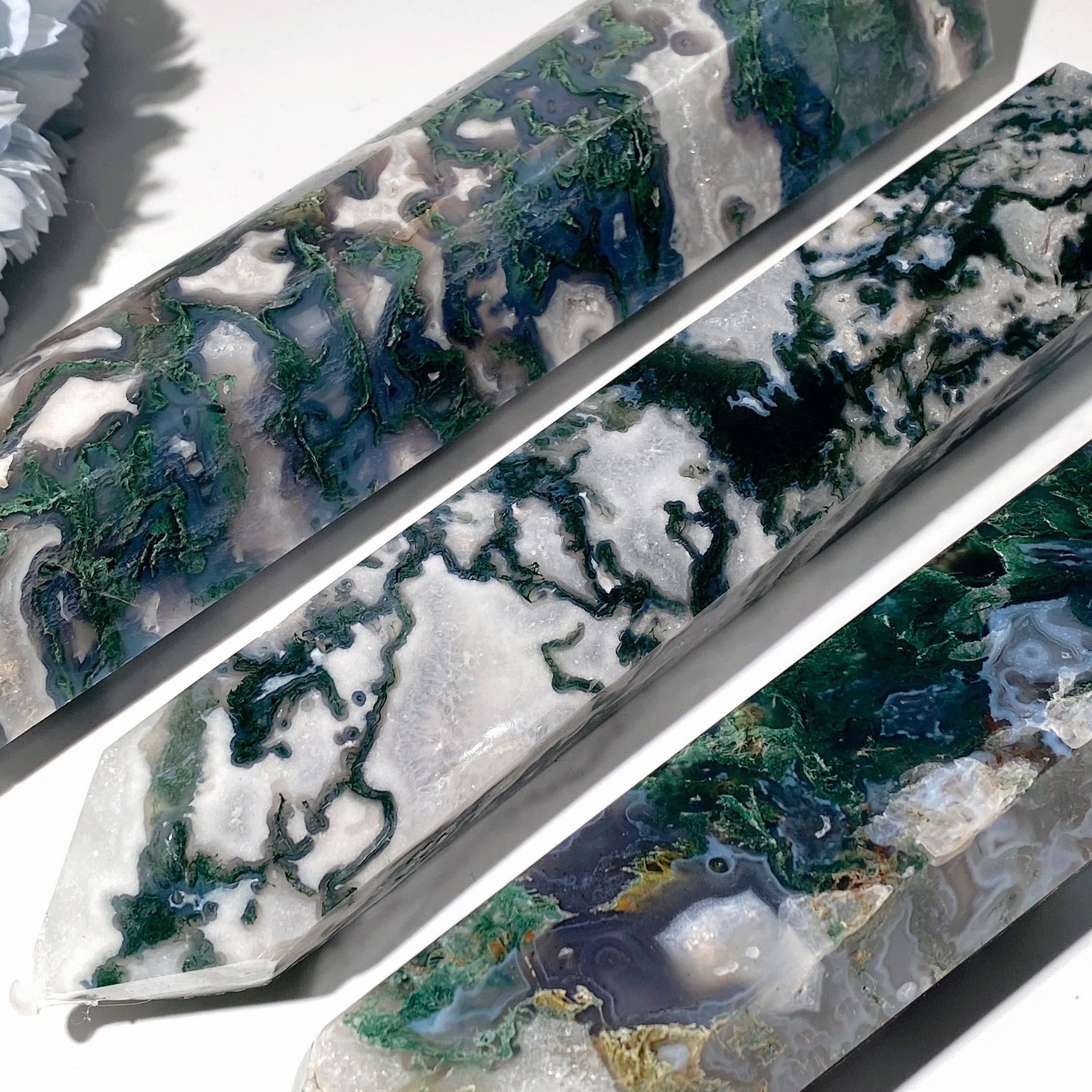 Moss Agate Crystal Tower 22-26cm for Healing & Display