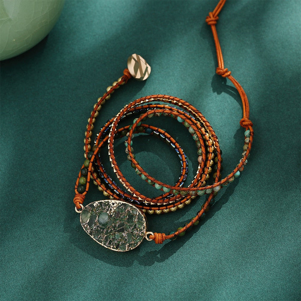 Bracelet wrap inspiré de la nature en agate mousse