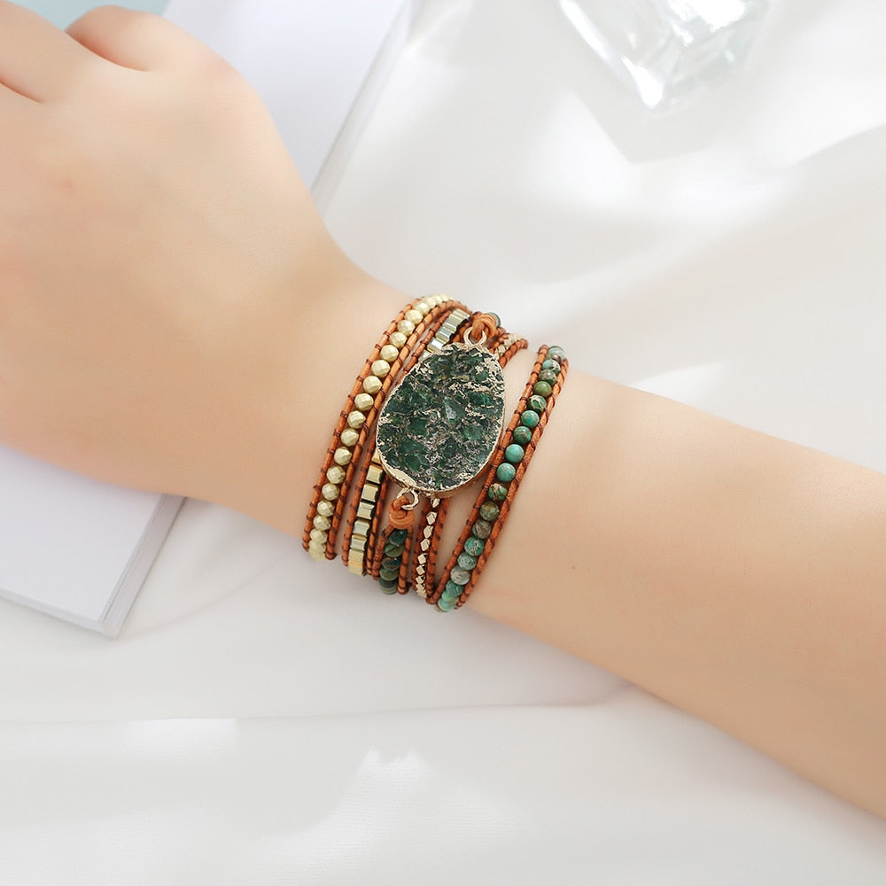 Bracelet wrap inspiré de la nature en agate mousse