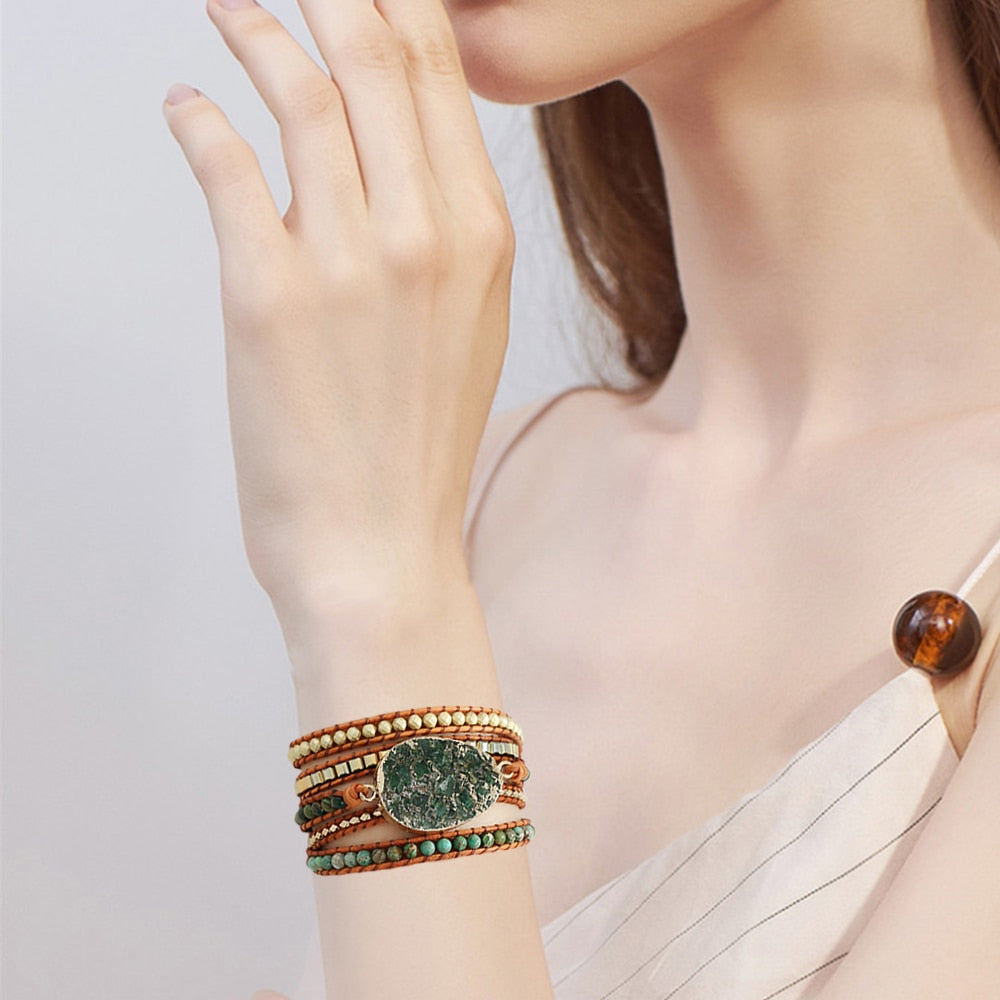 Bracelet wrap inspiré de la nature en agate mousse