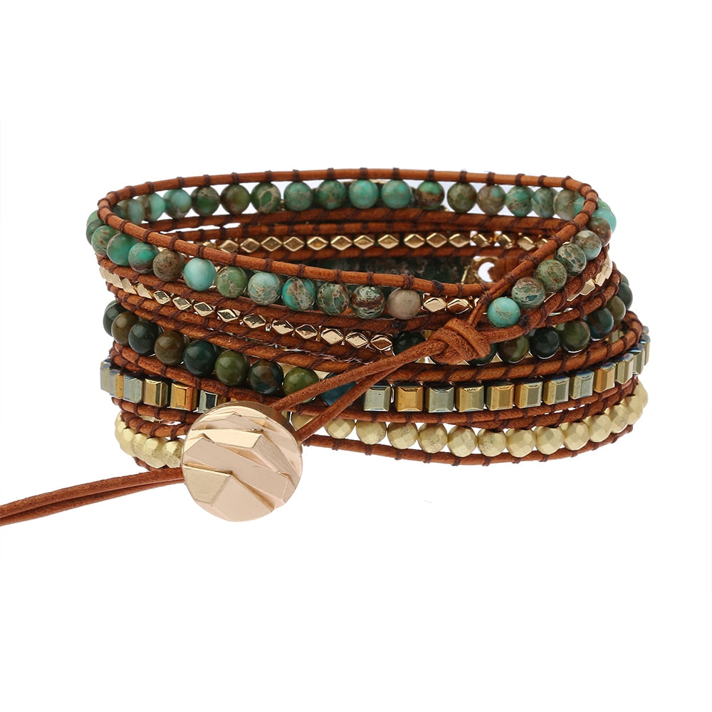 Bracelet wrap inspiré de la nature en agate mousse