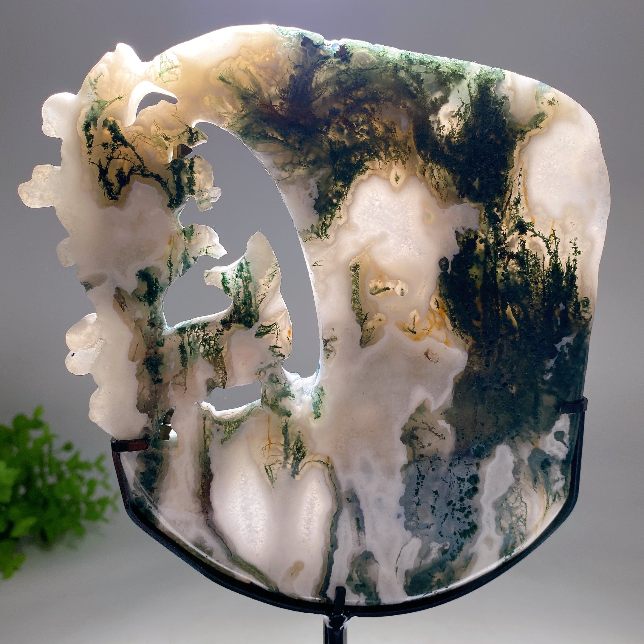 Moss Agate Nine-Tails Fox Crystal Carving 15cm Figurine