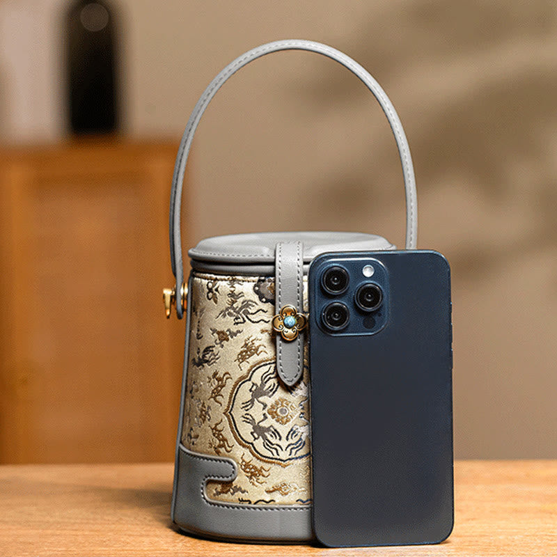 Sac bandoulière spirituel en soie de mûrier avec brocart grue et cerf