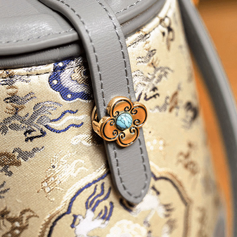 Sac bandoulière spirituel en soie de mûrier avec brocart grue et cerf