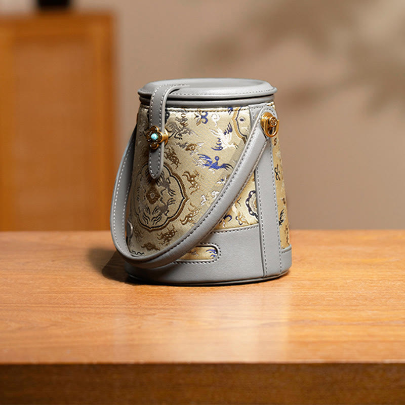 Sac bandoulière spirituel en soie de mûrier avec brocart grue et cerf