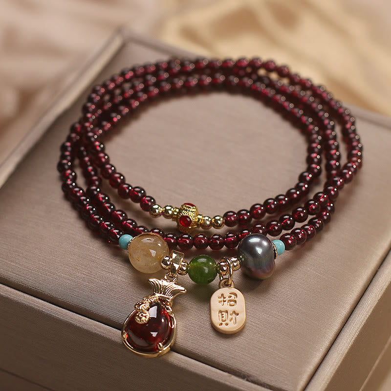 Bracelet de protection de richesse en jade grenat multicouche