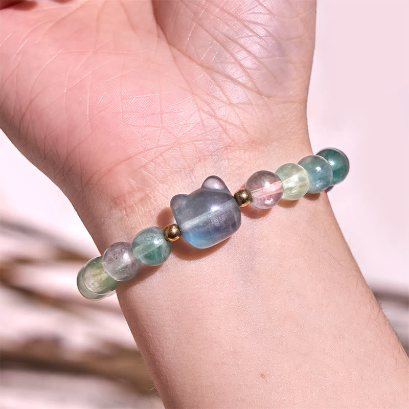 Bracelet tête de chat en cristal multi-pierres pour la guérison