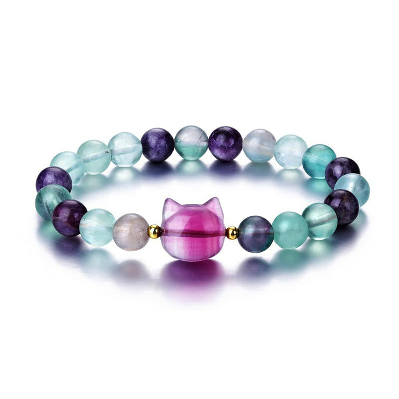 Bracelet tête de chat en cristal multi-pierres pour la guérison