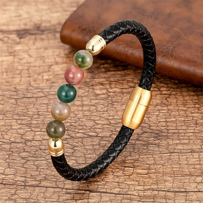 Bracelet en cuir de protection multi-pierres