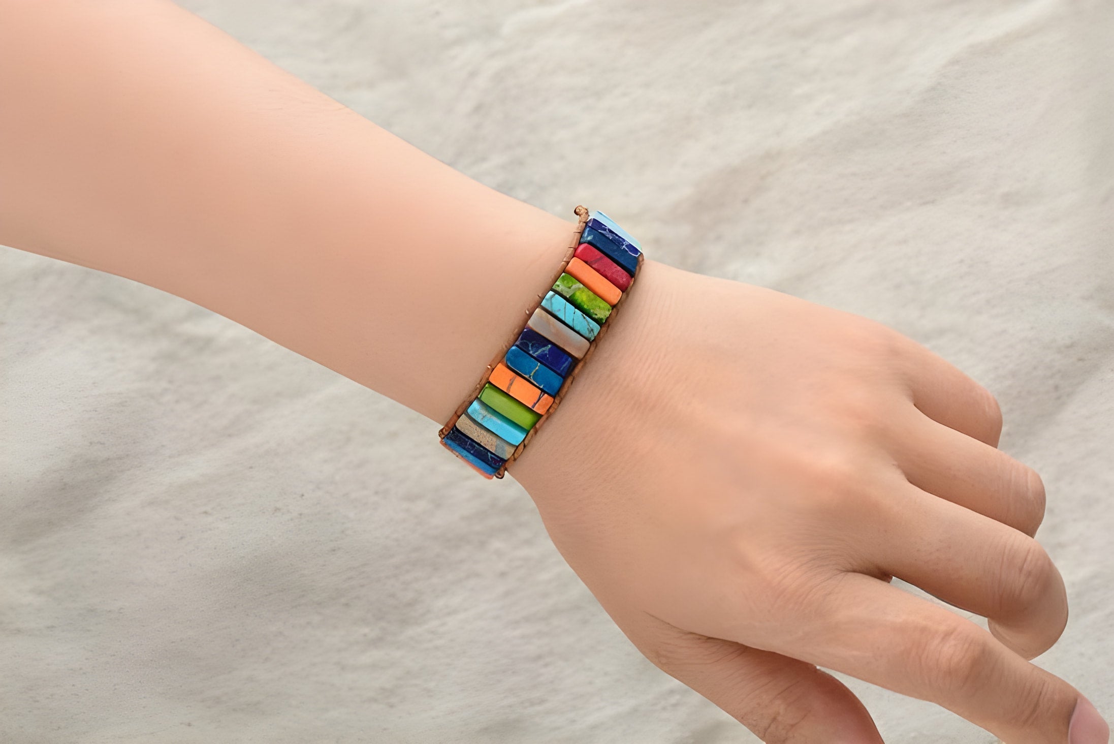 Bracelet Boho en jaspe multicolore pour la positivité