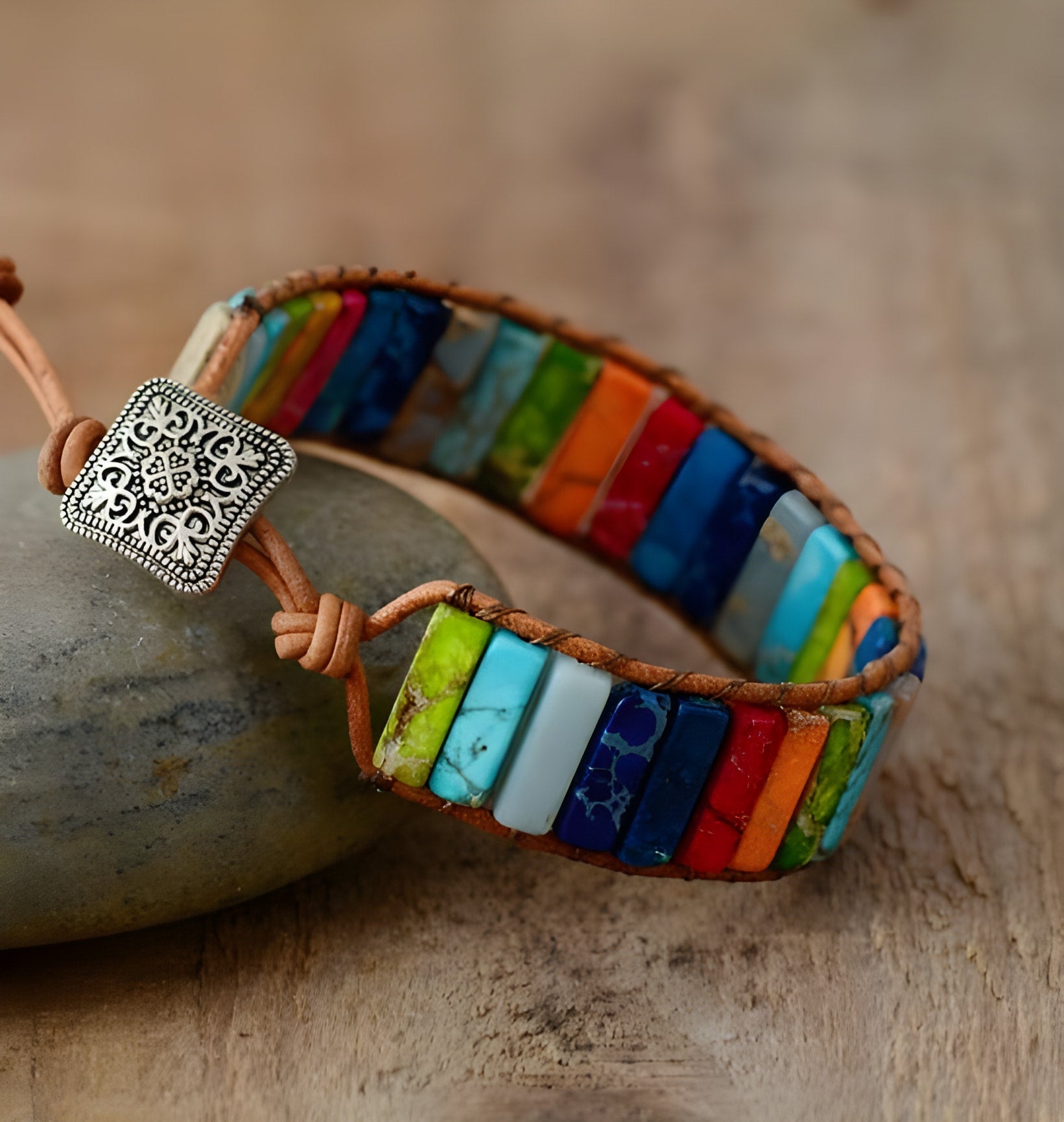 Bracelet Boho en jaspe multicolore pour la positivité